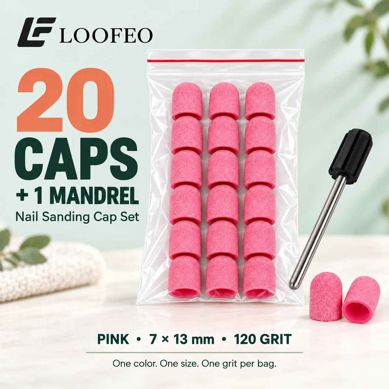 20PCS Nail Sanding Caps With Matching Rubber Mandrel 2.35mm Shank Rounded Abrasive Sleeves For Enhancement Filing And Refinement