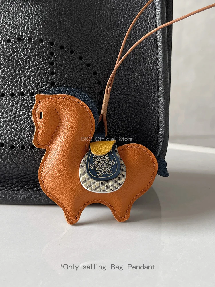 Handmade Pony Bag Charm, Waxed Thread Saddle Stitch, Multi-Tone Genuine Leather (Sheepskin/Lizard/Calfskin) Horse Ornament