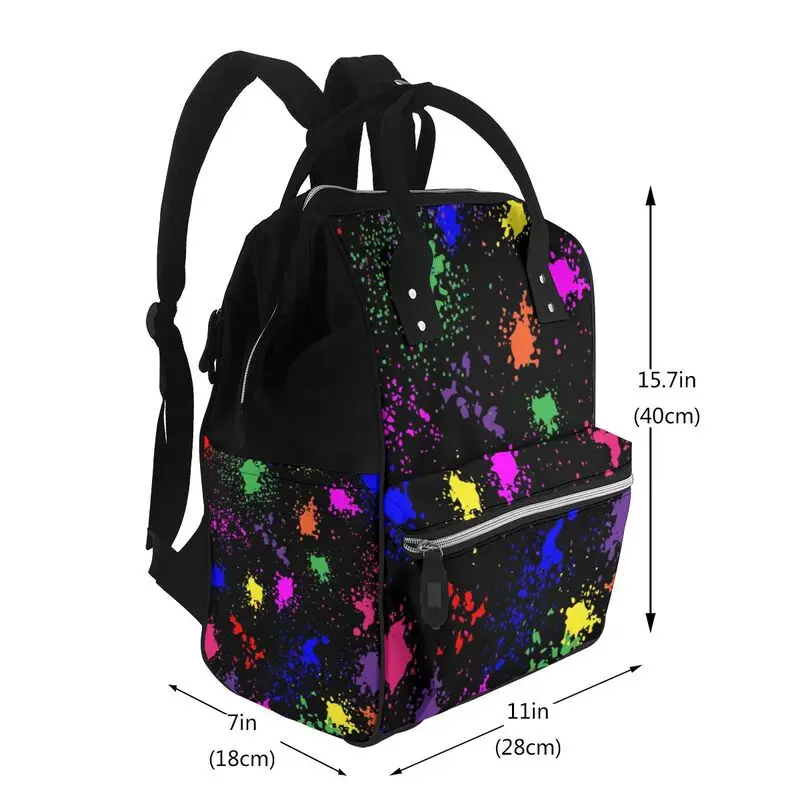 Colorful Paint Splatter Art Baby Diaper Bag Multifunction Backpack Women Large Capacity Waterproof Maternity Travel Backpacks