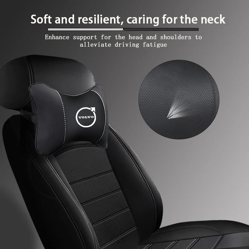 High-quality Leather Car Seat Headrest Memory Foam Comfort Pillow Auto Interior For Volvo Rdesign XC60 XC40 V60 V40 XC90 S60 V50