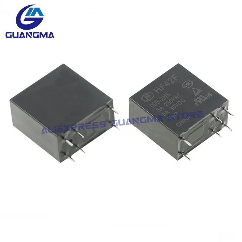 Imagem -02 - Relé Originais Hf42f0052hs Hf42f-012-2hs Hf42f-024-2hs 5a 250vac 6pin Dc5v 12v Hf42f 24v Relé de Potência 50 Pcs 100 Novo