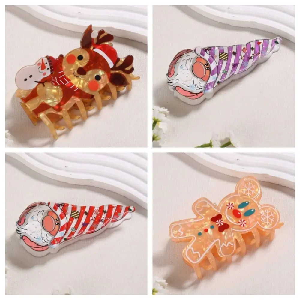 Fashion Elk Christmas Hair Claw Snowman Cartoon Santa Claus Hair Clip Headdress Acetic Acid Xmas Grab Clip Girl