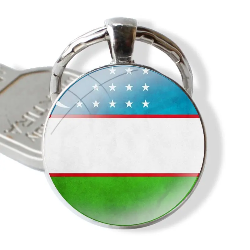 25mm Glass Cabohcon Keychain Key Rings for Women Men Jewelry Gift Uzbekistan Flag