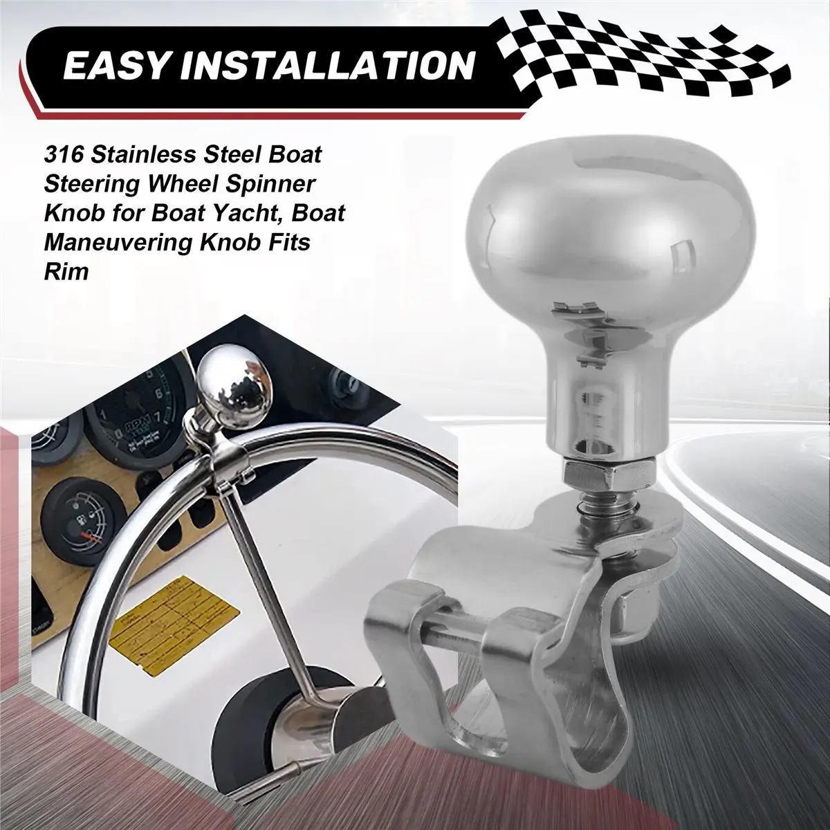 T34C 316 Stainless Steel Boat Steering Wheel Spinner Knob for Boat Yacht, Boat Maneuvering Knob Fits Rim