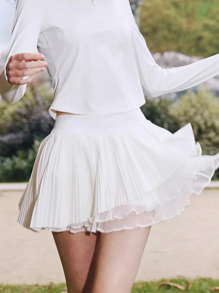 Running Sports Half Skirt Solid Color Fashionable Tennis Short Skirt Comfortable Fitness Yoga Pleated Skirt New Women's Skirt
