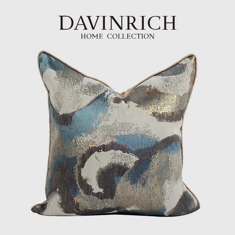 

DAVINRICH Abstract Arts Cushion Covers Sand Gold Mixed Teal Blue Geometry Jacquard Modern Couch Pillow Case 45x45cm Dropshipping