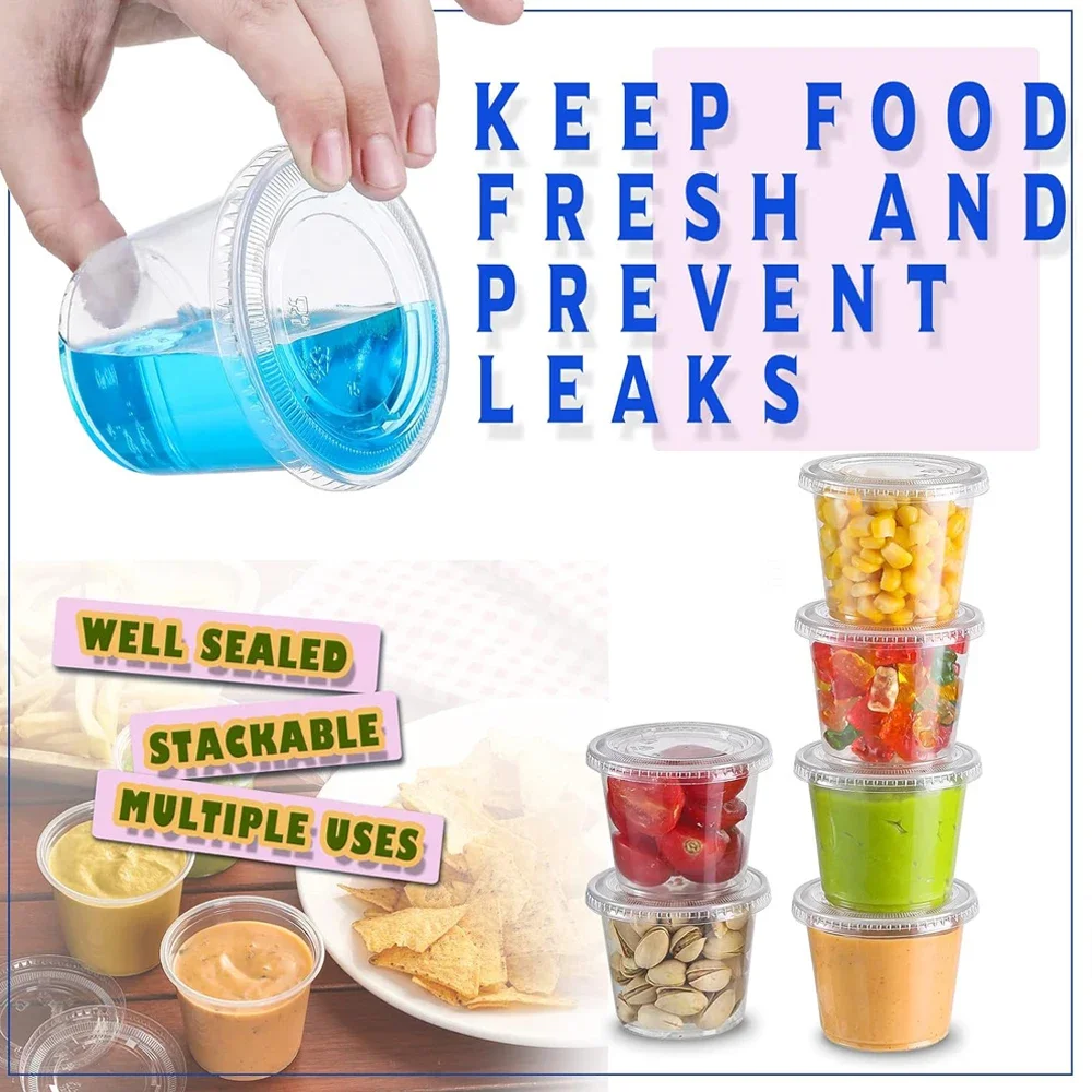 Portion Cups With Lids 5.5 oz Airtight, Stackable Souffle Cups, Salad Dressing & Sauce Containers for Lunch, Party, Trips 2