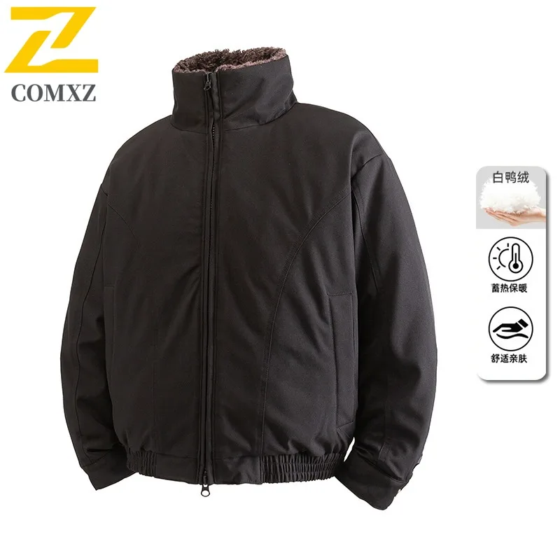 COMXZ Men Puffer Jacket 2025 Unisex Versatile Ski Street Lightweight Loose Travel Cotton-Padded Jacket Warm Snow Winter Jacket