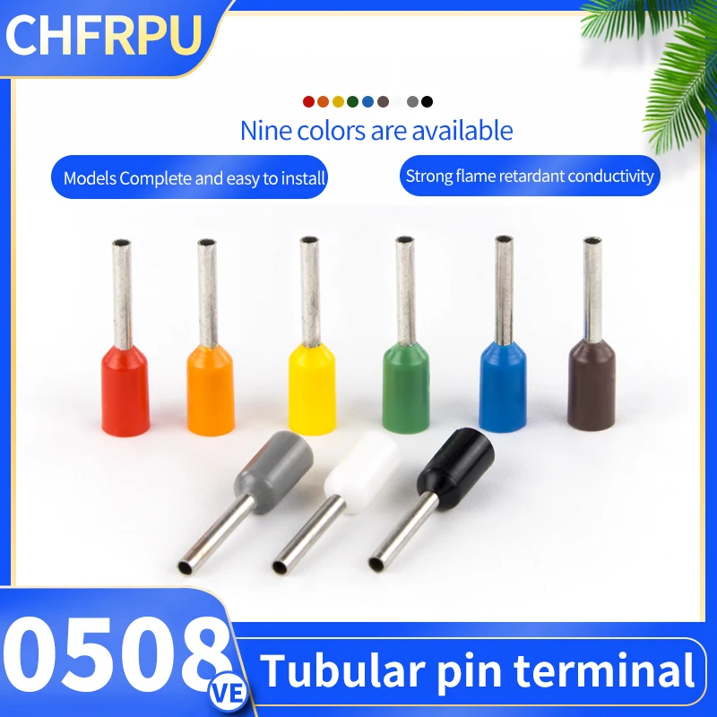 VE Guide Current Tube Pin Type Cold Pressed Terminal Blocks  VE0508 Insulated Ferrule Copper Terminal For Wire Connector 100pcs