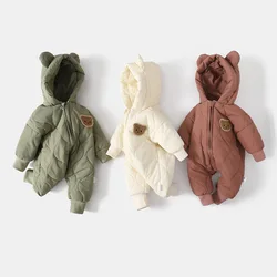 Winter Warm Cartoon Hooded Newborn Baby Rompers Fleece Padded Infant Boys Girls Outdoor Jumpsuits for 0-2 Years Baby Clothing