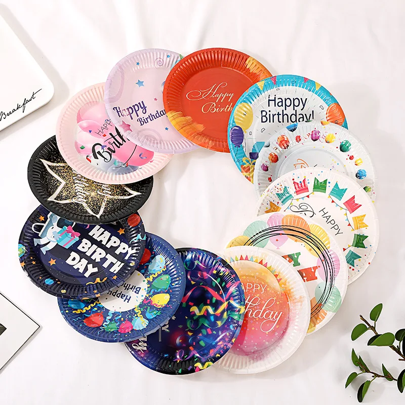 

10pcs Disposable Plate 7Inch Mixcolor Paper Plates Cake Dessert Holder Kids Children Birthday Cake Decoration Party Supply