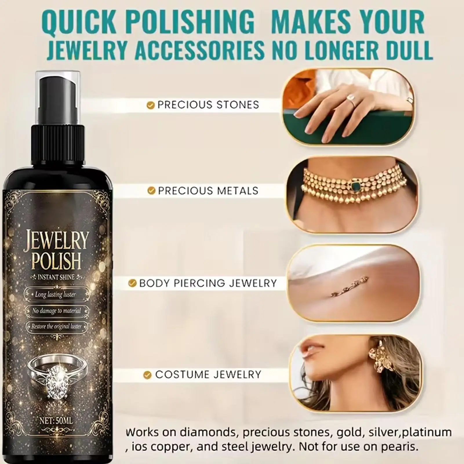 Jewelry polishing spray, jewelry oxidation polishing agent, polishing compound; suitable for  gold and silver bracelets necklace