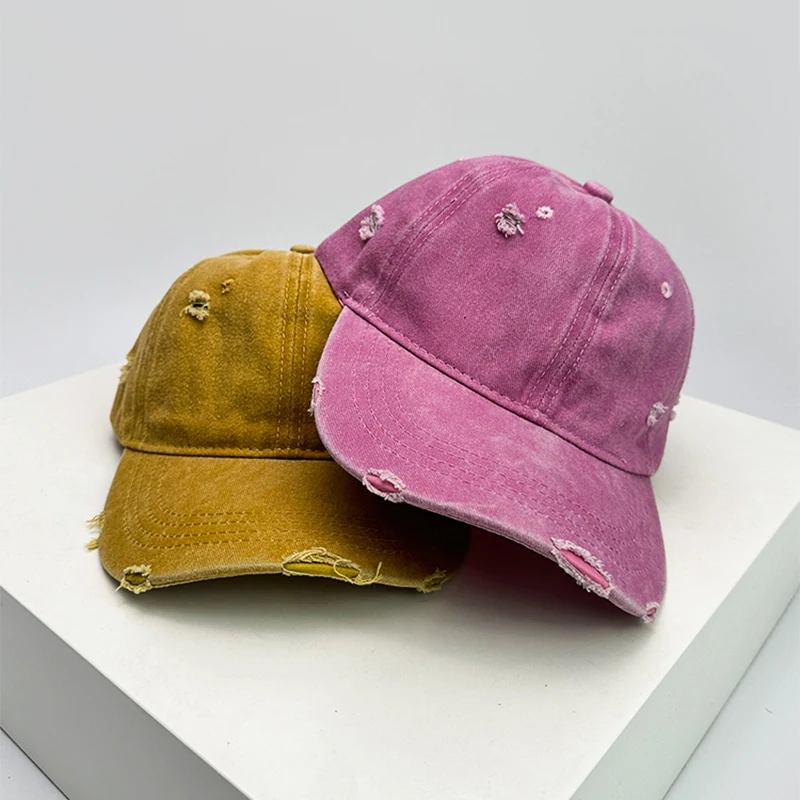 New Unisex Broken Style Solid Baseball Hats Breathable American Vintage Sunshade Simple Peaked Cap Versatile Fashion Casual Ins