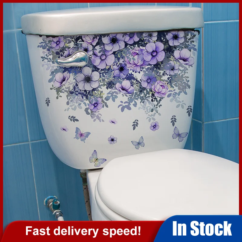 الأرجواني الكرمة الزهور الجدار ملصق الحمام المرحاض ديكور خزانة للغرفة المعيشة ديكور المنزل الشارات تجميل جدارية ذاتية اللصق