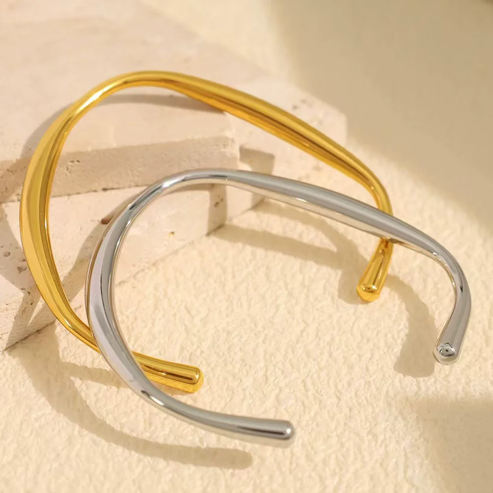 316 Stainless Steel Wrist Opening Bracelet Bangle For Women Gold Color Handmade Cast Statement Brand Party Jewelry