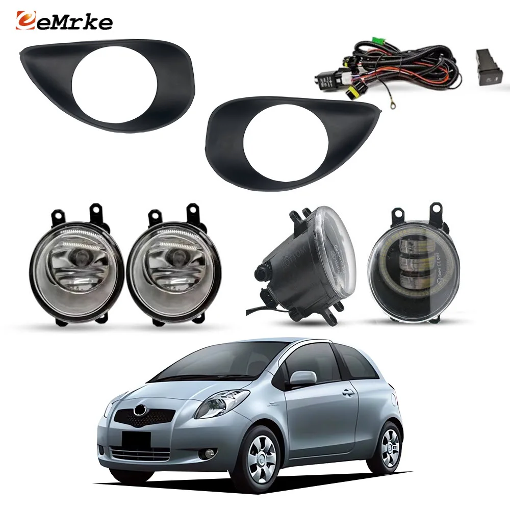 Halogen / Led Fog Lights For Toyota Vitz II Yaris Hatchback 2006 2007 2008 Angel Eye DRL Fog Lampshade Frame Cover Grill Kit