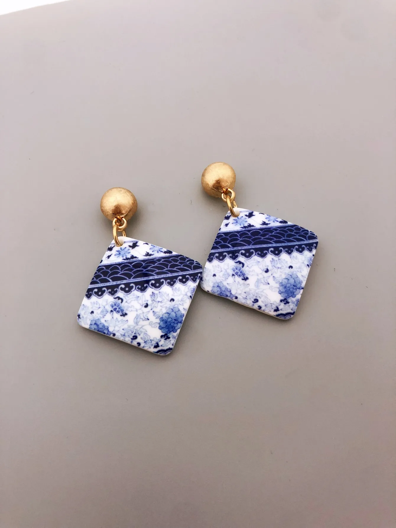 Unique Blue and White Porcelain Acrylic Geometric Earrings for Ladies earrings for women