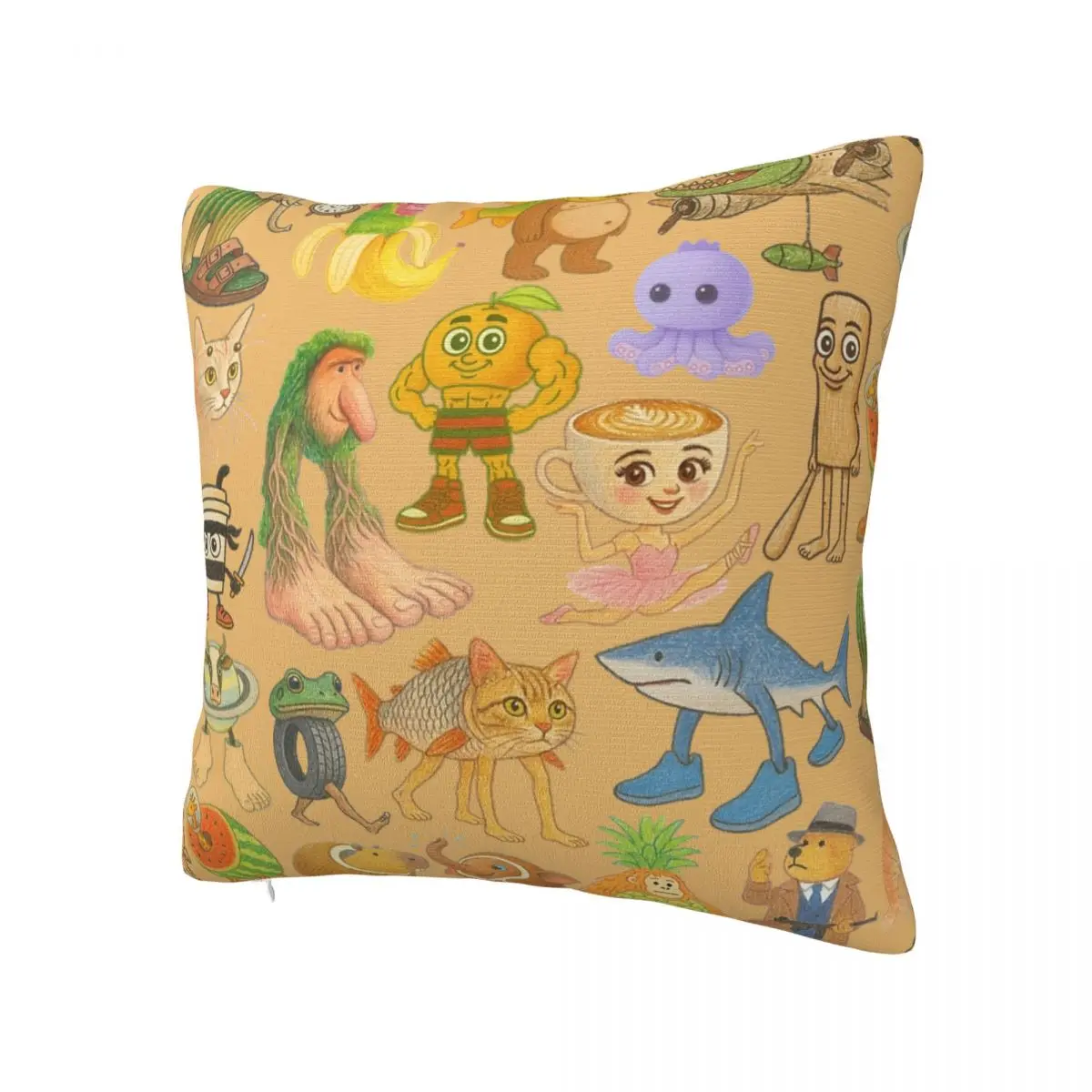 Italian Brainrot Meme Type Collection Crayon Pillowcase Cushion Cover Decoration Throw Pillow Case Cover Home Square 45X45cm