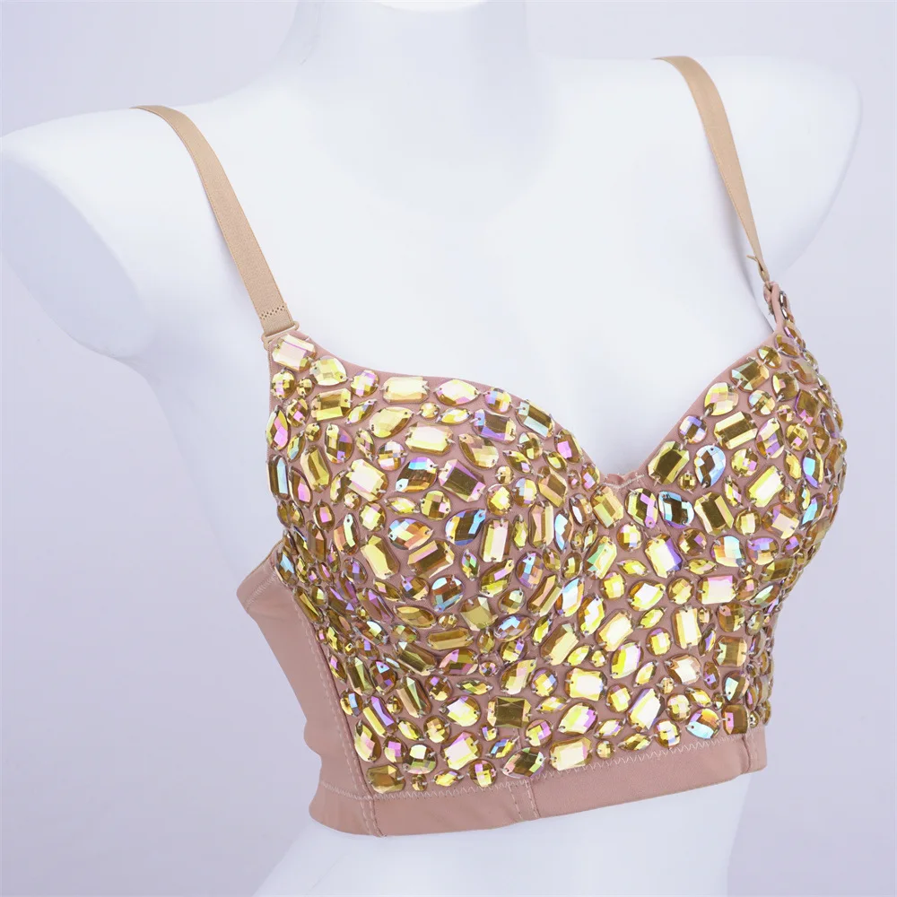 

Nightclub Sexy American Color Acrylic Sling with Steel Ring Body Shaping Fishbone Tube Top Annual Meeting Stage Hot Girl Bra