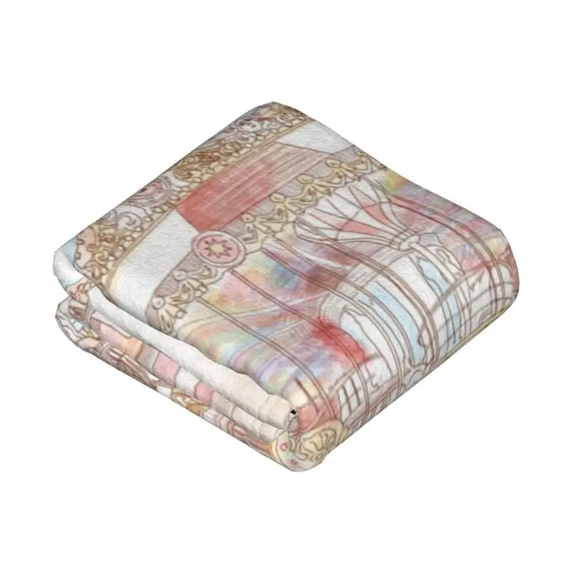 Custom 3D Print Pastel Circus Carousel Blankets Breathable Soft Flannel Sprint Amusement Park Throw Blanket Couch Office Bedroom