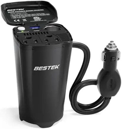 

BESTEK 200W Power Inverter 12V to 110V AC with USB-C & Fast USB for Car, Dual Outlets Charger for Laptop