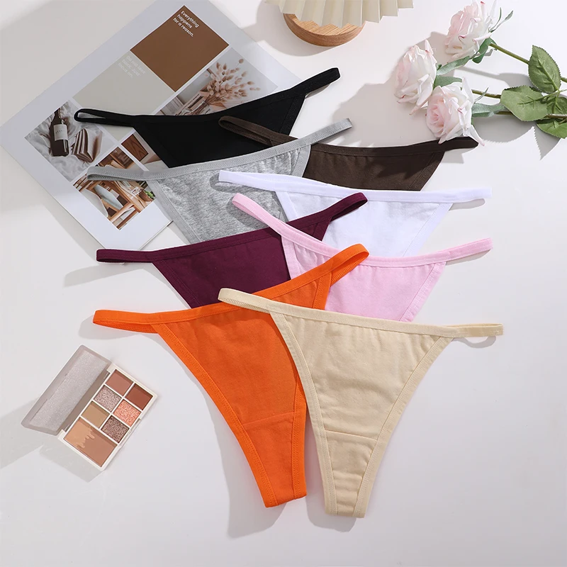 4Pcs/Set Women Sexy G-String Thin Strap Femme Thong Underwear Intimate Panties Low Waist Briefs Lingerie Cotton T-back Panty