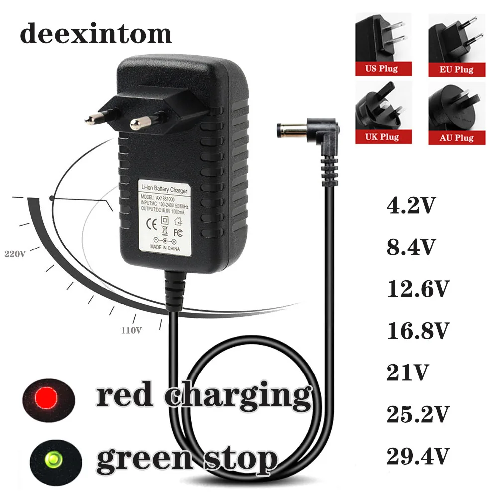 4.2V 8.4V 12.6V 16.8V 21V 25.2V 29.4V 1A 2A 3A 18650 Lithium Battery Charger for Lithium Battery Pack 90 Degree Elbow