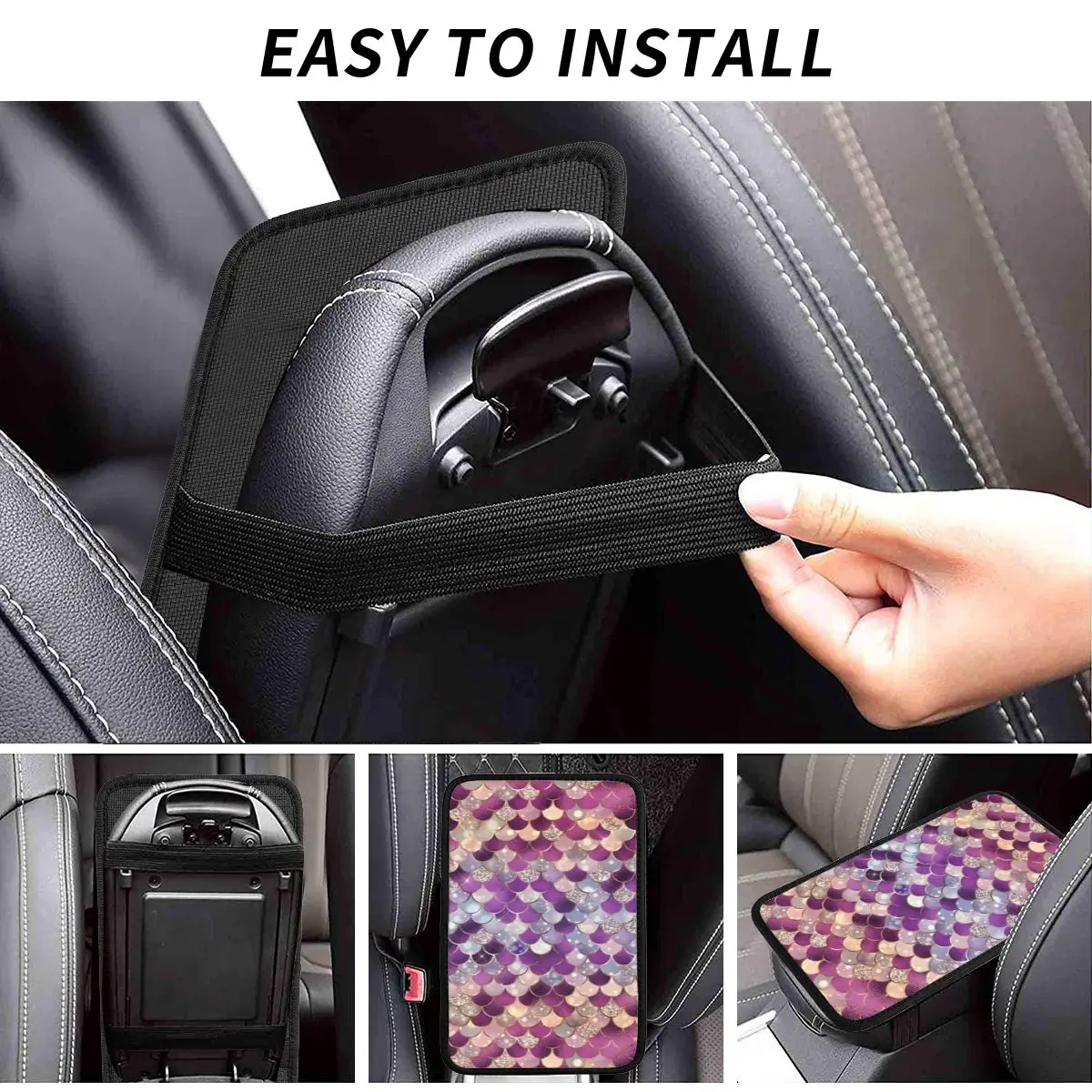 Mermaid Bokeh Pattern Car Accessories Car Handrail Box Cushion Custom Print Non-slip Car Armrest Cover