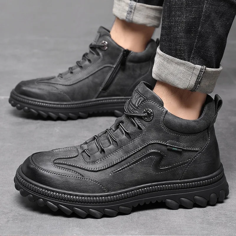 

Высококачественная брендовая мужская уличная походная обувь, противоскользящая зимняя теплая хлопковая обувь, мужские повседневные оксфорды на толстой подошве со шнуровкой