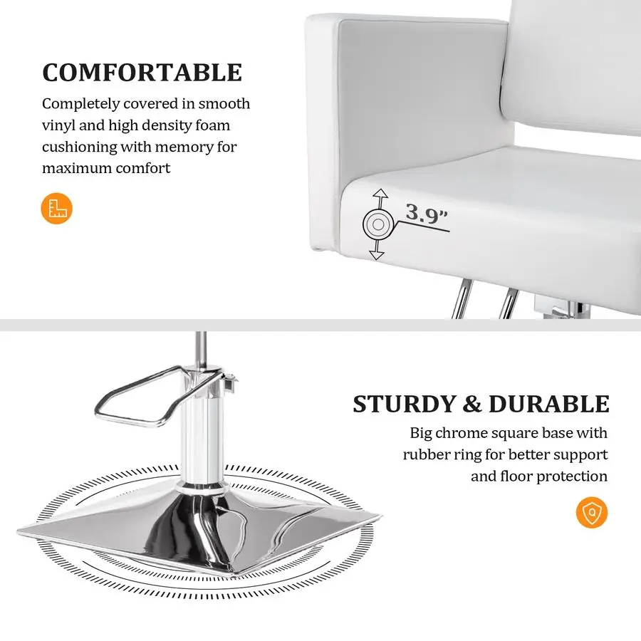 Poltrona per parrucchiere per parrucchiere, sedile largo, poltrona da barbiere idraulica con poggiapiedi in acciaio inossidabile, sedia da parrucchiere bianca Hea