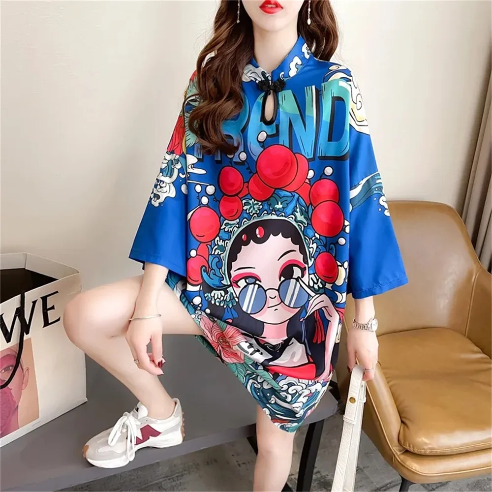 Tide Minority Design Sense Hanfu Improved Cheongsam Short Sleeve Summer Loose Half Sleeve T-shirt Dress Female Womens Dresses