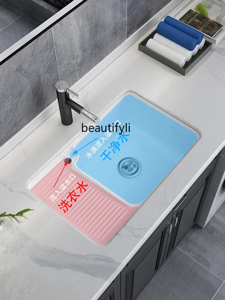 Ceramic Deepening Drop-in Sink Outdoor Laundry Inter-Platform Basin Hand Washing Balcony Double Basin Laundry Tub