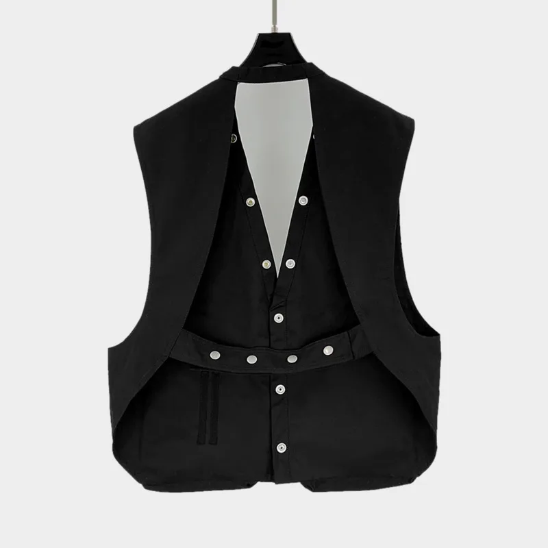 HKSH Spring Autumn Summer New Men's Dark RO Style Showroom Function Pocket Motorcycle Zipper Button Outer Strap Vest Coat HK2955