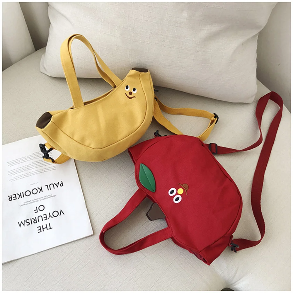 Bolso de mano con bordado de frutas para niña, bolso de mano creativo de plátano y manzana, bolso de un solo hombro, bolso cruzado informal de lona