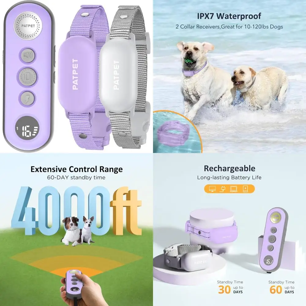 

Waterproof Rechargeable Dog Training Collar for 10-120lbs, 4000ft Range, Remote Control for 2 Dogs, Electric Shock Training Devi