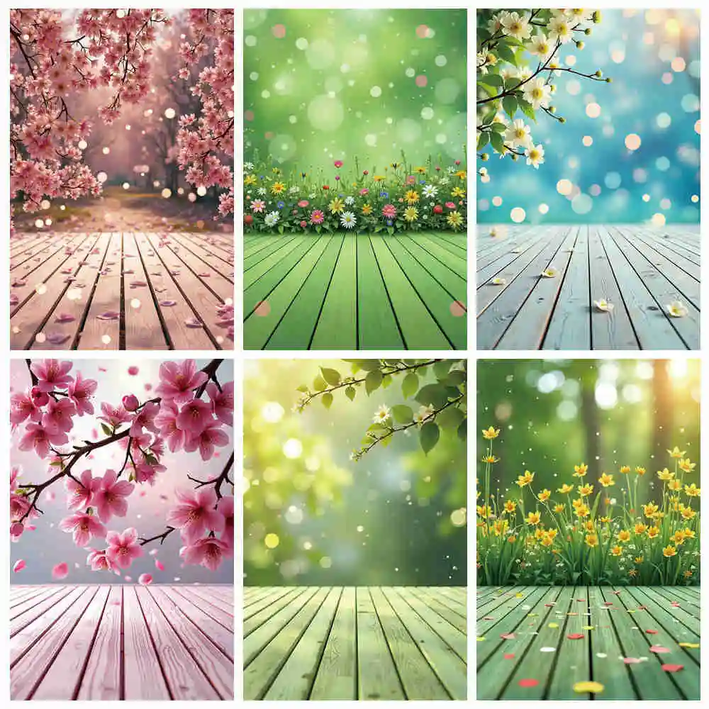 

MOON.QG Flower Blossom Backdrop Spring Garden Grass Birthday Floral Tea Party Photography Background Valentines Baby Shower