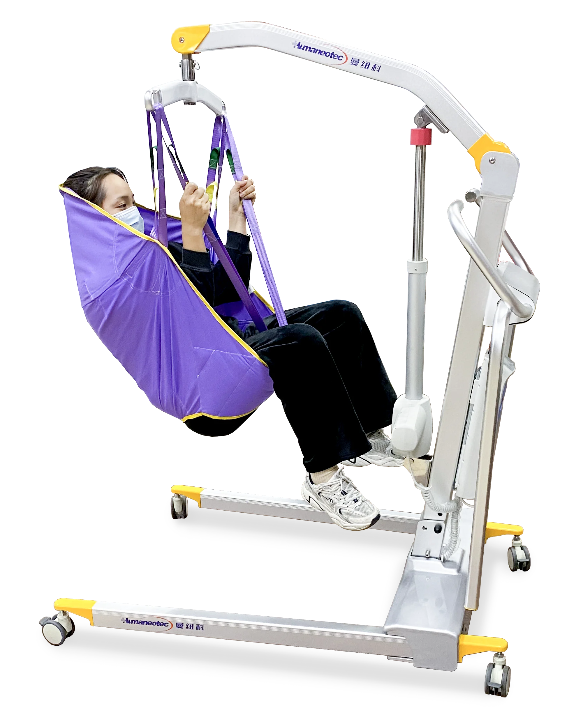 Elevator sling assisted rehabilitation equipment for transferring patients to the toilet car bed