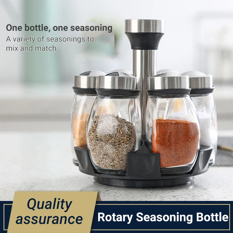 Seasoning Bottle Jar Rotating Base Seasoning Bottle 7-piece Set Kitchen Supplies Seasoning Jar Combination Set Seasoning Bottle