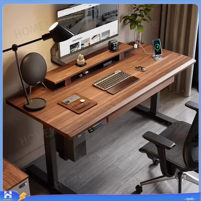 Modern Electric Height Adjustable Standing Desk Wooden Office Computer Table with Removable Storage Organizer Aesthetic