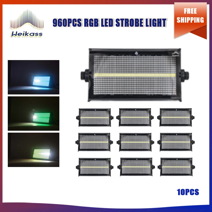 

No Tax 10Pcs LED Strobe Light 960pcs DMX With DMX-512 Auto Sound Led Stage Lights Disco LED FlashLight RGB Strobe Light