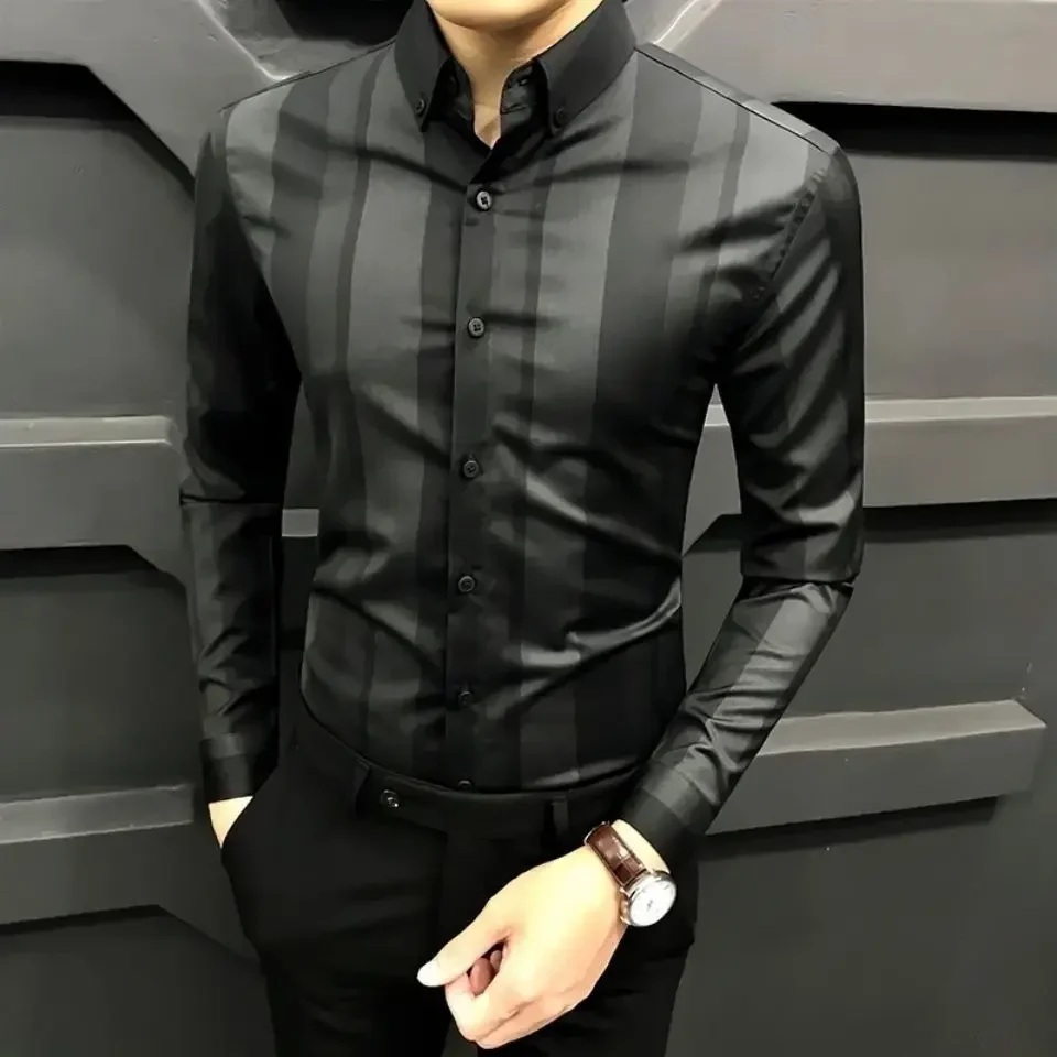 

Male Shirts Black Striped Men's Shirt Business Fashion Man 2024 New in Cheap Brand Korean Style Button Up Original Regular Xxl I