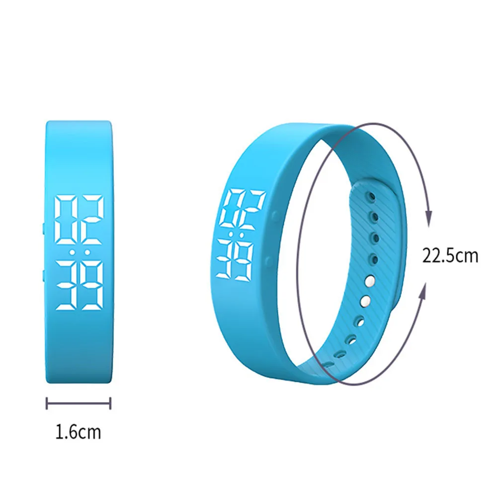 Niebieski silikonowy smartwatch sportowy, wodoodporny, z wyświetlaczem LED, licznik kroków do monitorowania aktywności fizycznej, odległości i spalania kalorii.