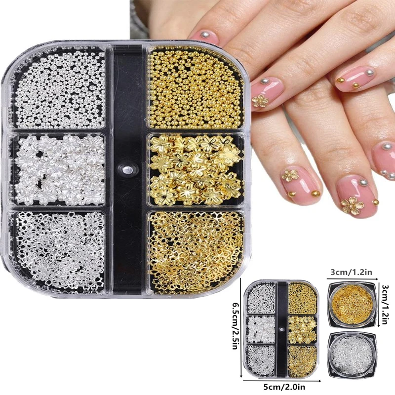 Golden/Silver Metal Cherry Blossom Flower Nail Art Decorations Mixed Rhinestones Gem Manicure Tools Accessories DIY Nails Design