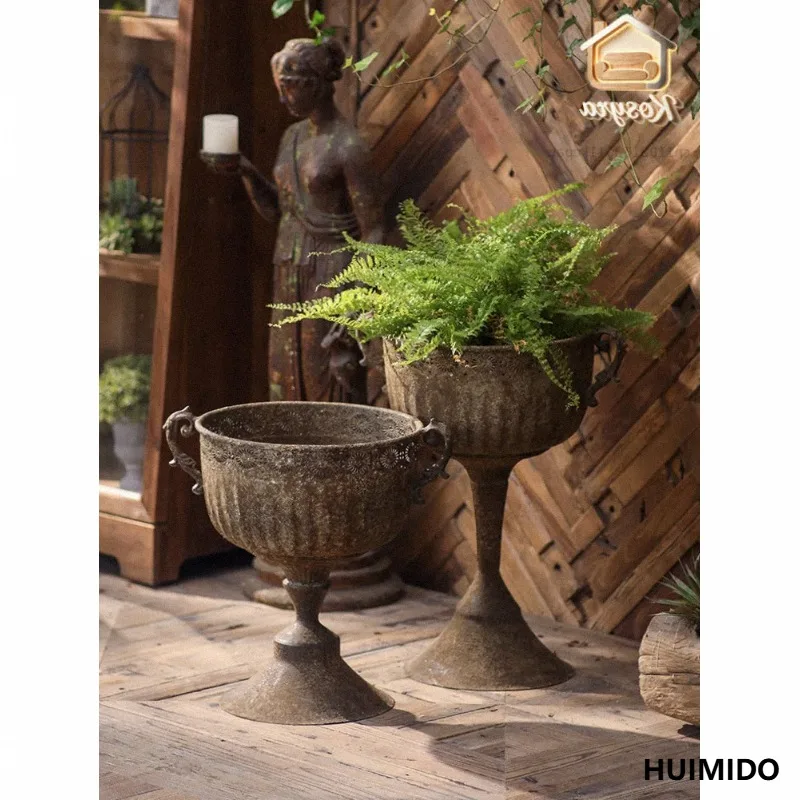 French country retro tall flower pot garden balcony courtyard wrought iron dried flower flower arrangement decorative container