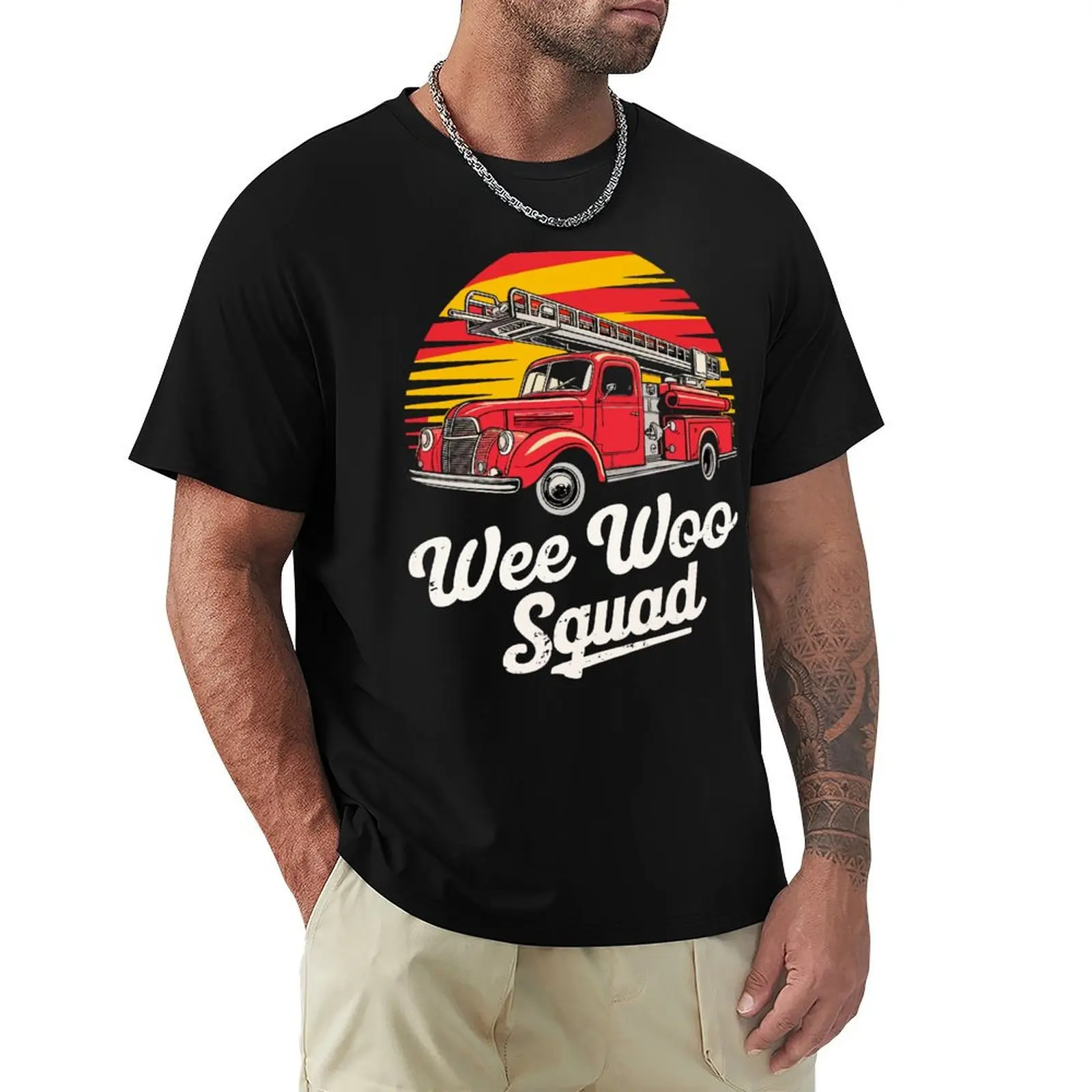 

Vintage Wee Woo Squad Fire Truck Firefighter Emergency T-Shirt affliction shirts T-shirts man tee shirts for men
