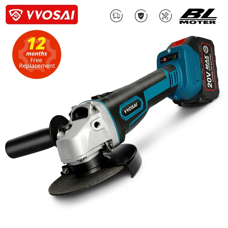 VVOSAI M14 Cordless Angle Grinder 20V Lithium-Ion Grinding Machine Cutting Electric Angle Grinder Grinding Brushless Power Tool