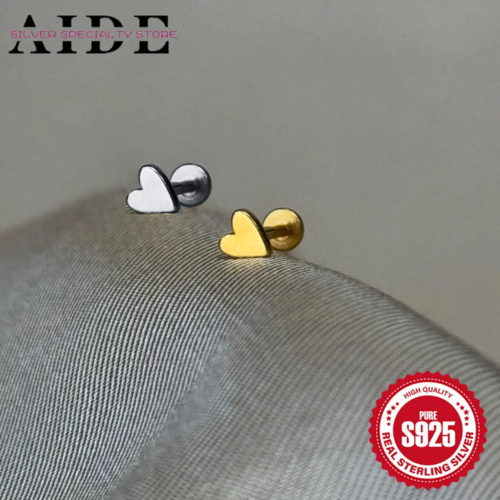

AIDE цельный пирсинг из стерлингового серебра 925 пробы с блестящими сердечками для женщин, антиаллергенные милые изящные повседневные вечерние ювелирные украшения
