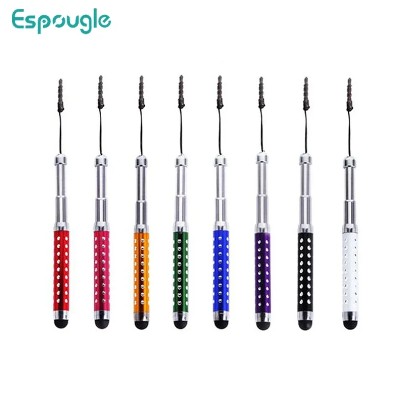 100pcs Three-Tier Retractable Capacitive Screen Stylus Touch Pen With Rhinestone For Smartphones Tablet