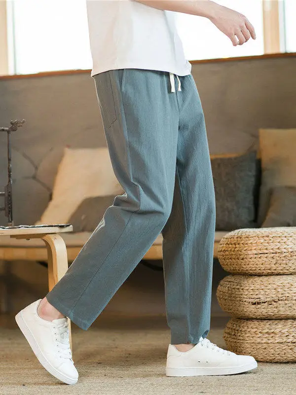 

Men's Casual Linen Pants Summer Thin Cotton Linen Straight Leg Loose Fit Nine Point Pants Comfortable Breathable Summer Trousers