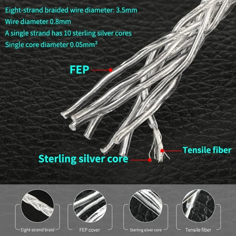 8 Strands 6N Sterling Silver Headphone Line Signal Line MMC X 0.78 Replaceable Wire Balanced Cable HiFi Audio Extension Cord